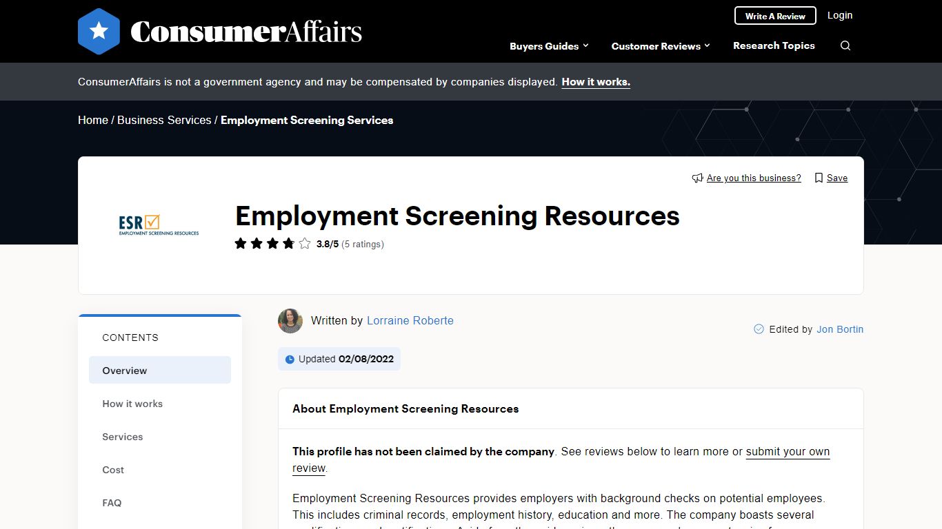 Top 5 Employment Screening Resources Reviews - ConsumerAffairs