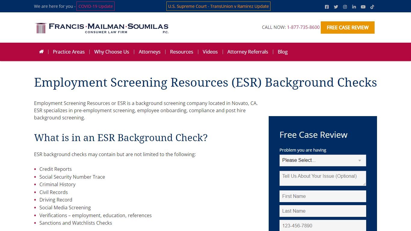 Employment Screening Resources (ESR) Background Checks